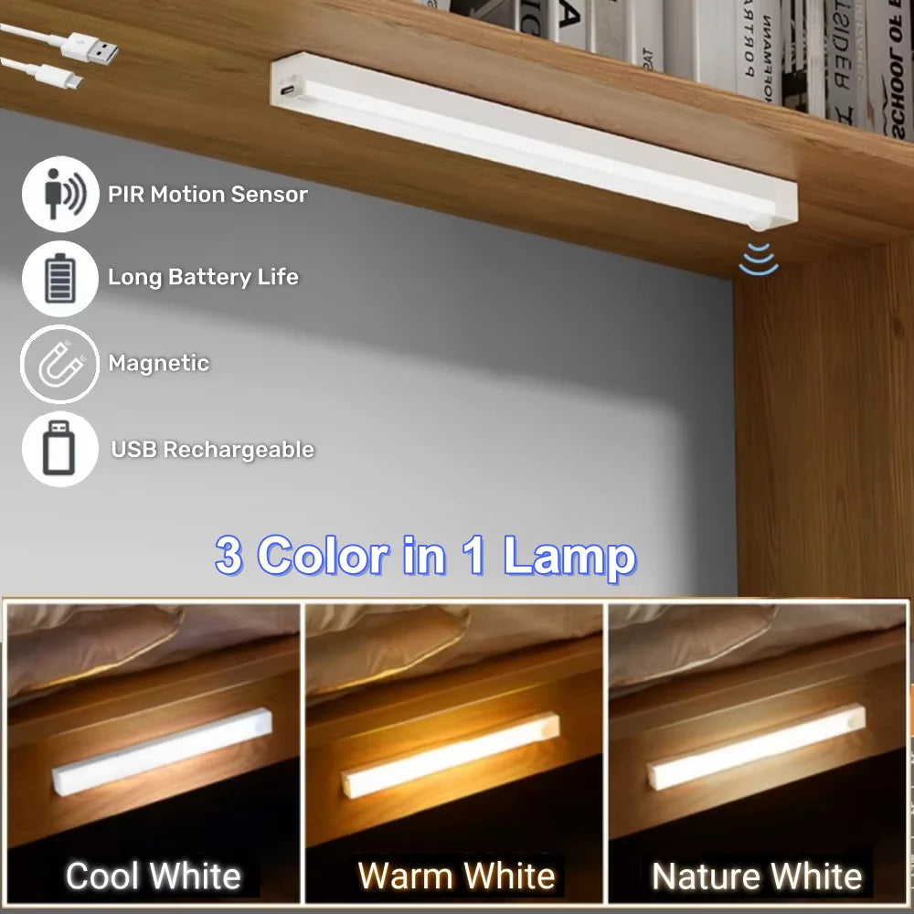 Motion Sensor LED Light Bar – Rechargeable Cabinet & Mirror Lamp